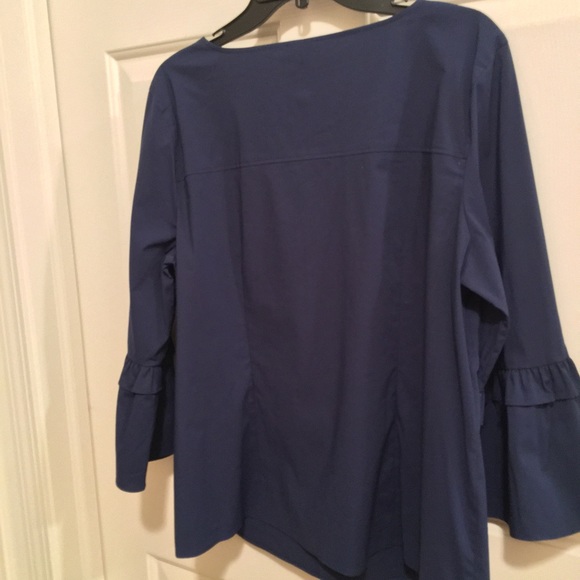🟡TALBOTS NWT AUTHENTIC NAVY BLUE QUARTER LENGTH RUFFLE SLEEVES BLOUSE - Picture 3 of 8